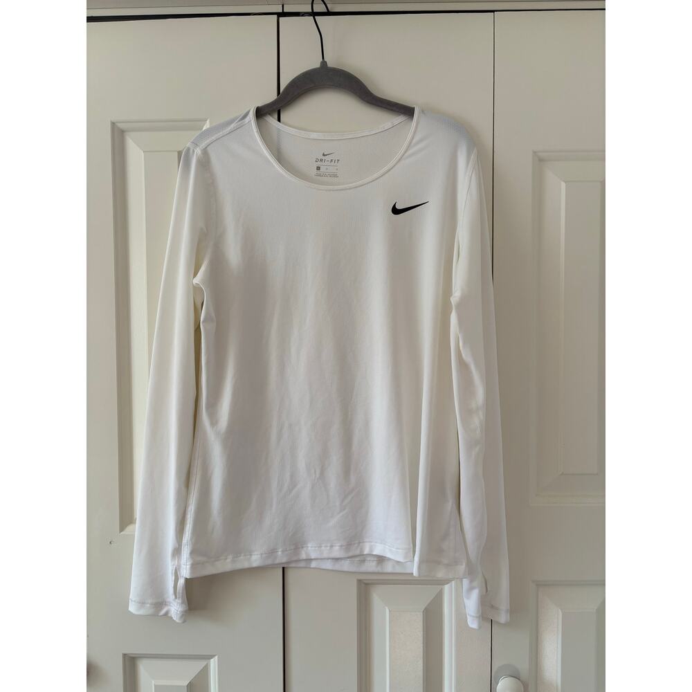 Nike Dri-FIT Womens Long Sleeve Shirt Large White Athletic Running Training Top - Picture 2 of 8
